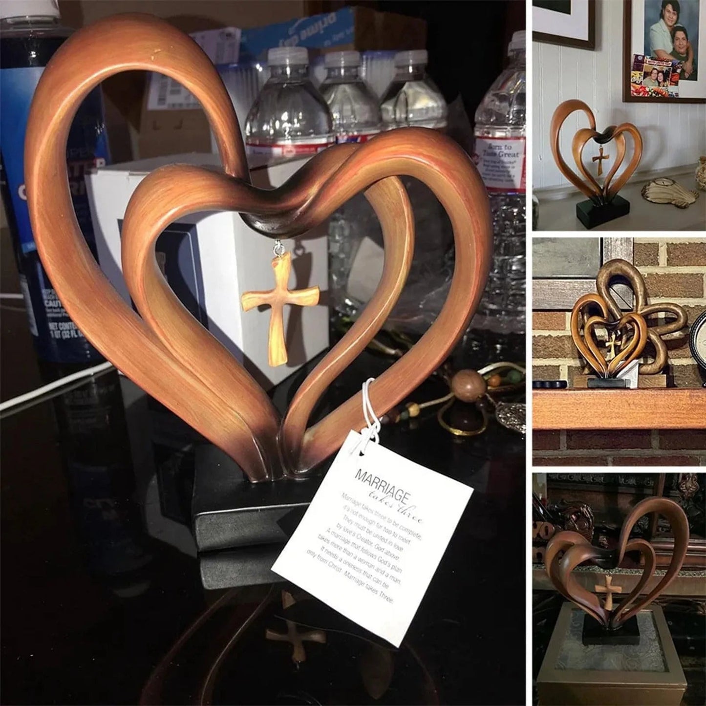Marriage Takes Three - Entwined Heart & Cross Tabletop Accent