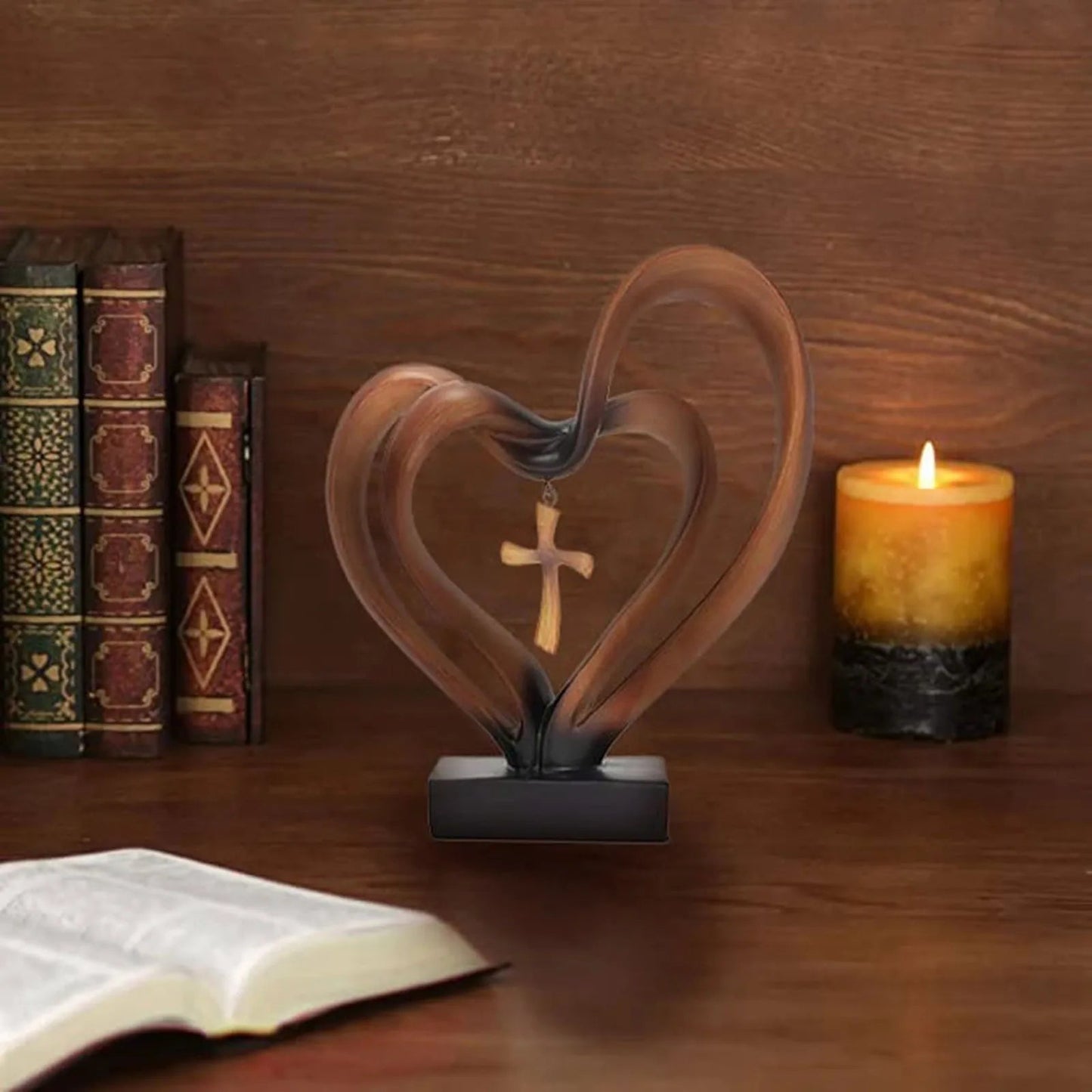 Marriage Takes Three - Entwined Heart & Cross Tabletop Accent