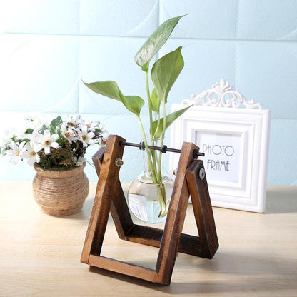 Glass Propagation Vase with A-Frame Wood Stand